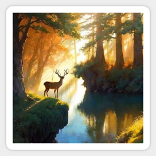 Deer at Dawn in a Boreal Forest Sticker